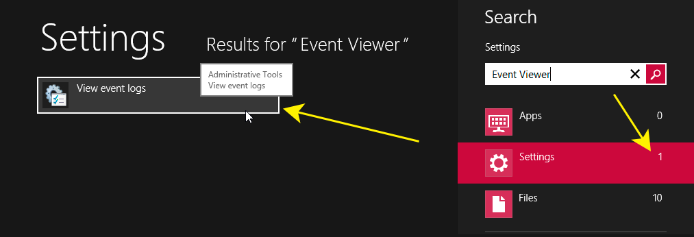 Accessing the Event Viewer in Windows 8