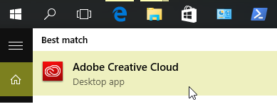 Adobe Creative Cloud desktop application on Windows 10