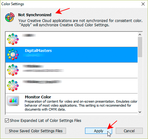 Synchronizing color settings in Adobe Bridge CC
